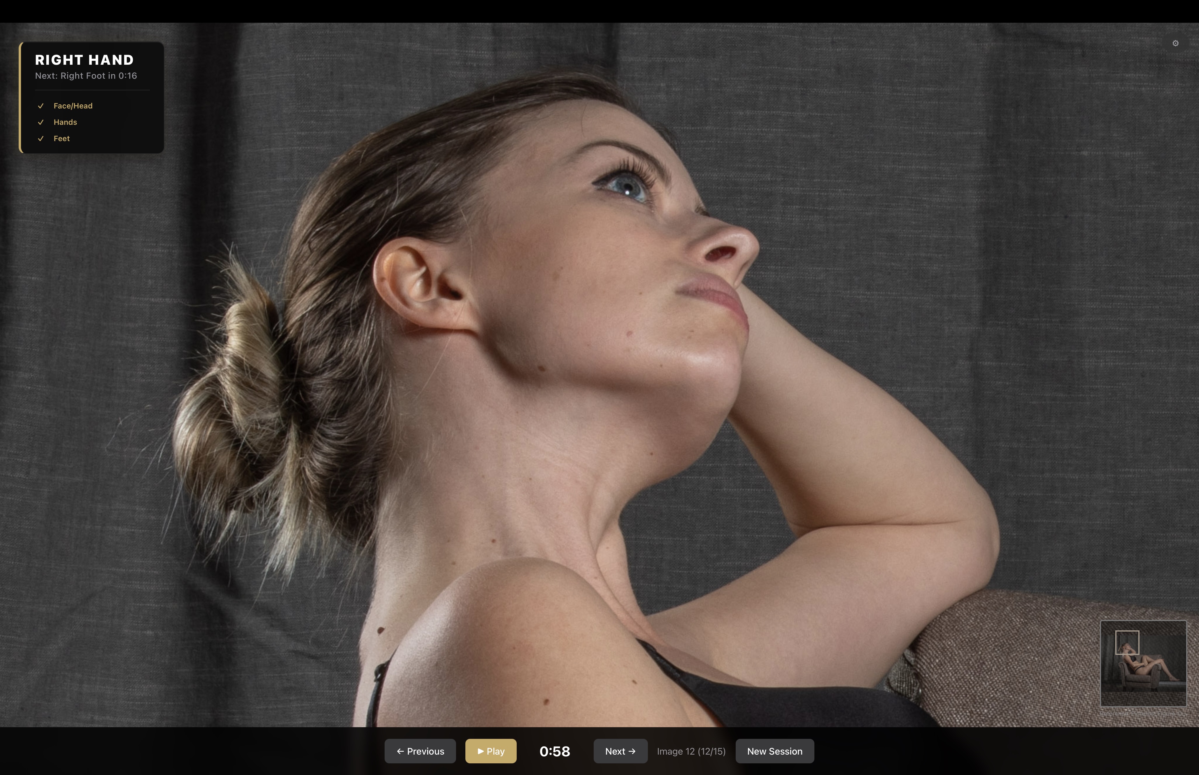 Reference Flow zooming into the face of a seated chair pose.