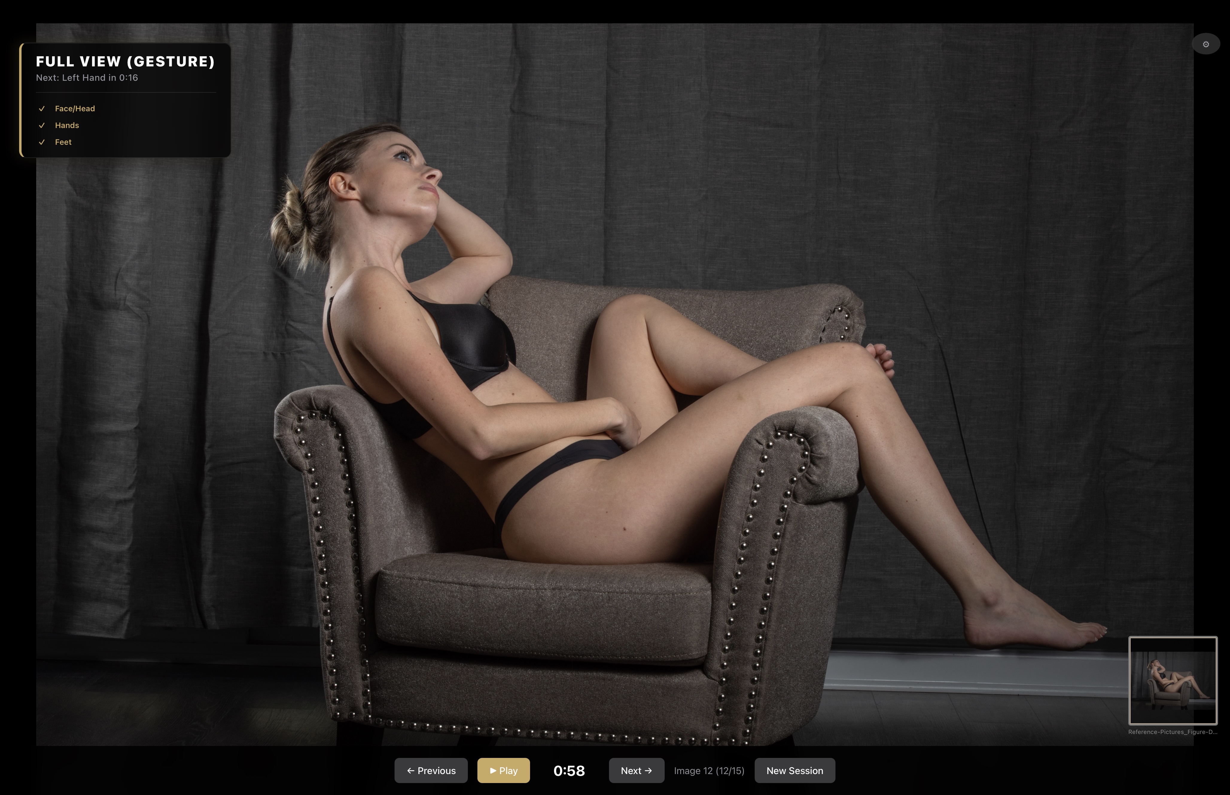 Reference Flow showing a seated chair pose in wide view.